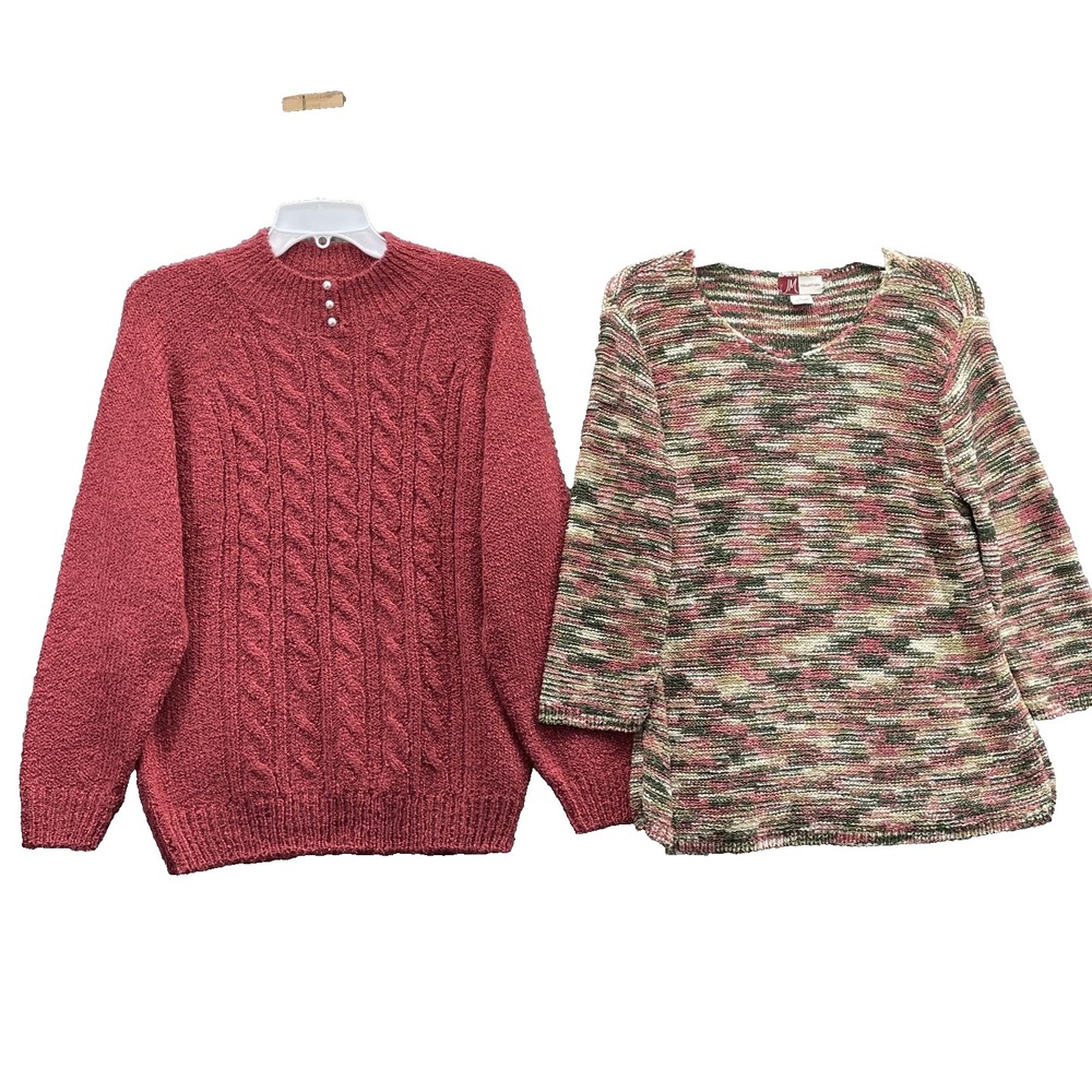 Vintage Jennifer Moore Sweaters Lot of 2 Women Large‎ Cable Knit Grandma Cottage